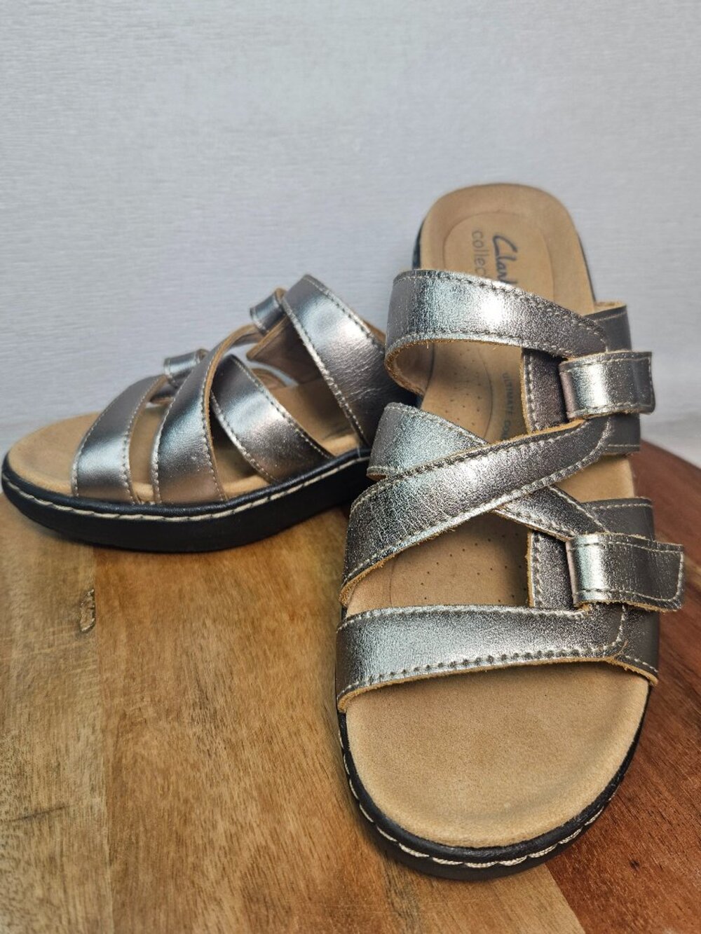 Clarks Sz 7.5M Merliah Karli Slide Sandals Metallic Gold